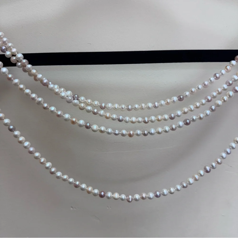 Authentic Pearl Necklace 70” multicolored Single Strand Pink Cream Tan Elegant - Picture 6 of 13